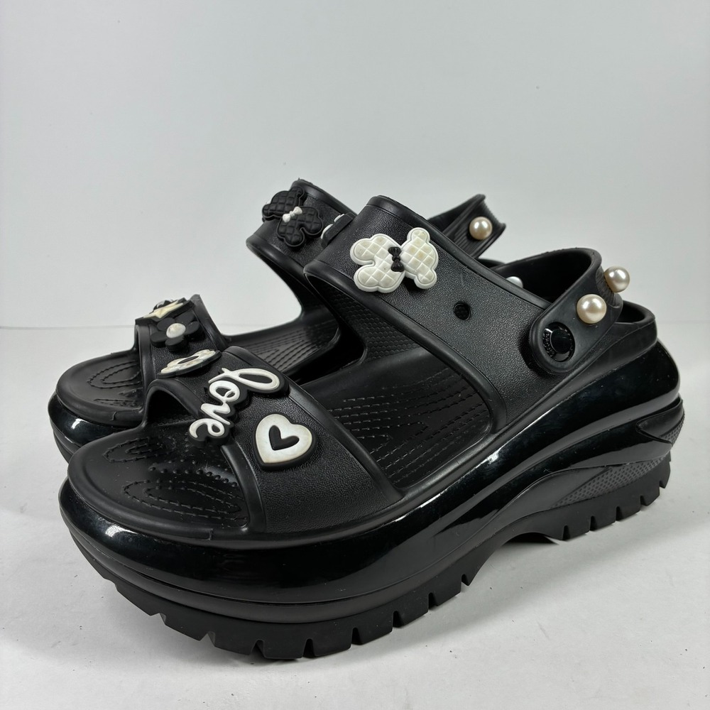 Crocs Classic Mega Crush Women's 9 Men's 7 Black Chunky Platform Strappy Sandals